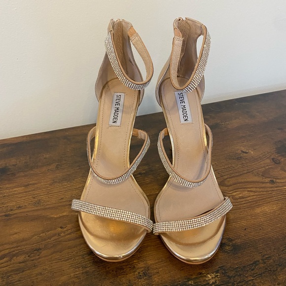 Steve Madden Rose Gold Studded Strappy Stiletto Heels - Size 10 - Picture 1 of 9